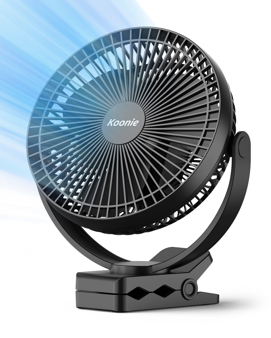 Koonie 10000mAh Rechargeable Portable Fan, 8-Inch Battery Operated Clip on Fan, USB Fan, 4 Speeds, Strong Airflow, Sturdy Clamp for Office Desk Golf Car Outdoor Travel Camping Tent Gym Treadmill,Black