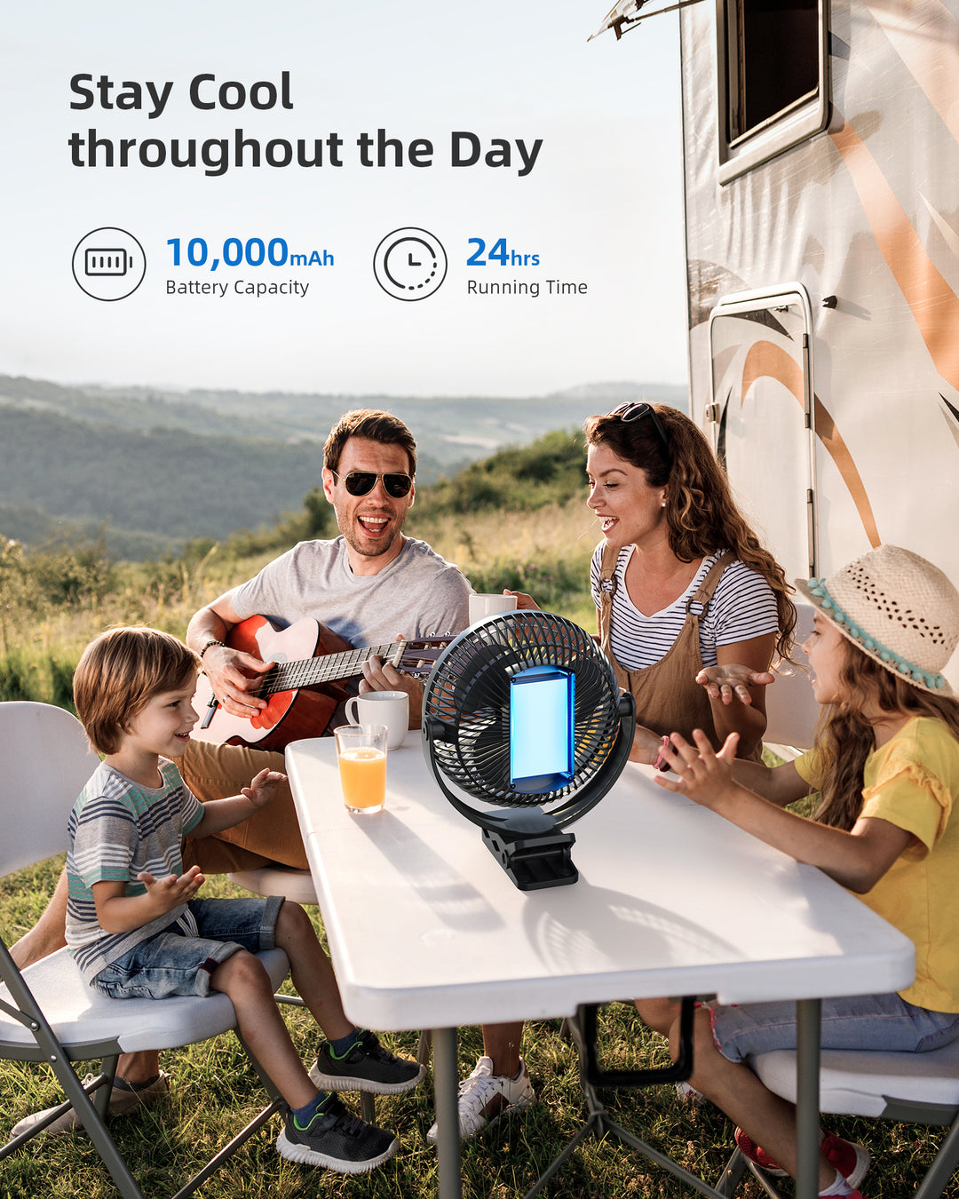Koonie 10000mAh Rechargeable Portable Fan, 8-Inch Battery Operated Clip on Fan, USB Fan, 4 Speeds, Strong Airflow, Sturdy Clamp for Office Desk Golf Car Outdoor Travel Camping Tent Gym Treadmill,Black