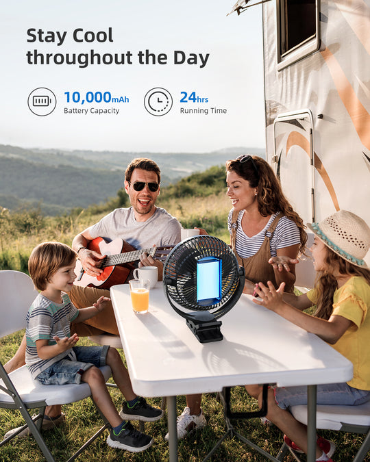 Koonie 10000mAh Rechargeable Portable Fan, 8-Inch Battery Operated Clip on Fan, USB Fan, 4 Speeds, Strong Airflow, Sturdy Clamp for Office Desk Golf Car Outdoor Travel Camping Tent Gym Treadmill,Black
