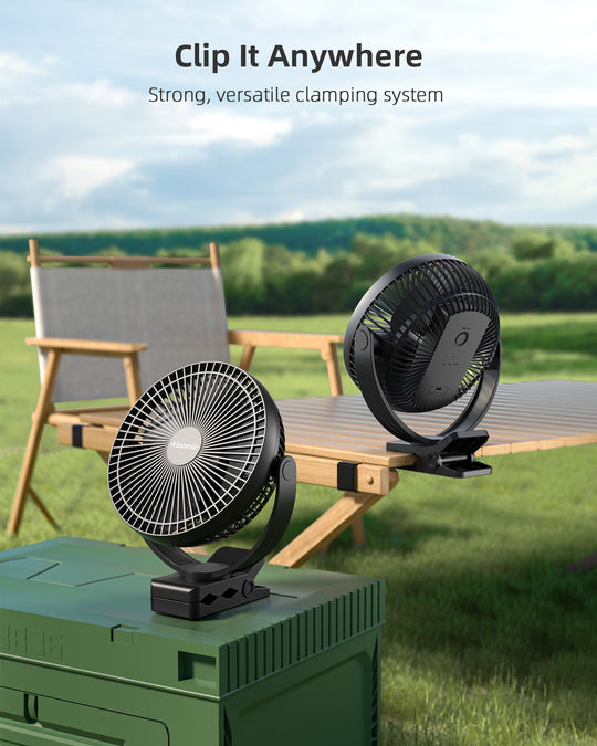 Koonie 10000mAh Rechargeable Portable Fan, 8-Inch Battery Operated Clip on Fan, USB Fan, 4 Speeds, Strong Airflow, Sturdy Clamp for Office Desk Golf Car Outdoor Travel Camping Tent Gym Treadmill,Black